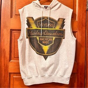 Vintage Harley-Davidson 50 Years Light Gray Sleeveless Hoodie Size Large
